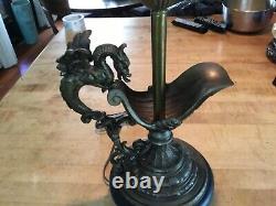 Antique Gothic Style Lamp brass, wood made from spelter ewer with Griffin handle