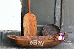 Antique Hand Carved Dough Bowl from 1909 Wooden Primitive Farmhouse Trencher