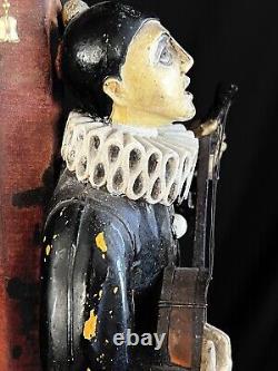 Antique Hand Carved Painted Wooden Figurine Pierrot Lamp 20in From 1900-1920th