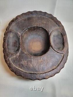 Antique IFUGAO TRIBAL THREE CAVITY WOOD HAND CARVED FOOD BOWL FROM THE
