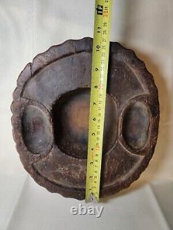 Antique IFUGAO TRIBAL THREE CAVITY WOOD HAND CARVED FOOD BOWL FROM THE