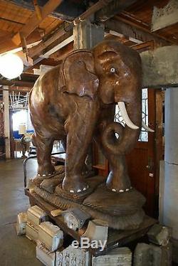 Antique Intricately Carved Teak Elephant from Thailand 2 Available 6' Tall