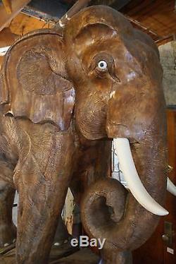 Antique Intricately Carved Teak Elephant from Thailand 2 Available 6' Tall