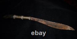 Antique Iron Knife with Silver Incised Sheath & Black Wood Handle from Thailand