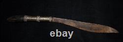 Antique Iron Knife with Silver Incised Sheath & Black Wood Handle from Thailand