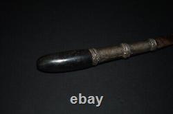 Antique Iron Knife with Silver Incised Sheath & Black Wood Handle from Thailand