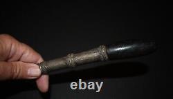 Antique Iron Knife with Silver Incised Sheath & Black Wood Handle from Thailand