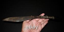 Antique Iron Knife with Silver Incised Sheath & Black Wood Handle from Thailand