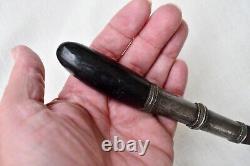 Antique Iron Knife with Silver Incised Sheath & Black Wood Handle from Thailand