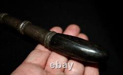 Antique Iron Knife with Silver Incised Sheath & Black Wood Handle from Thailand