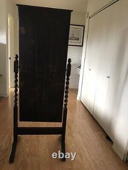 Antique Jacobean Cheval standing oak wood mirror from England