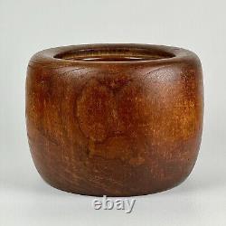 Antique Japanese Round Kiri-Wood Hibachi With Copper Inlay From Meiji Period