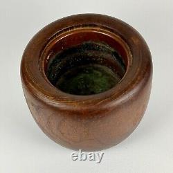 Antique Japanese Round Kiri-Wood Hibachi With Copper Inlay From Meiji Period