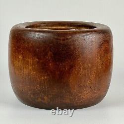 Antique Japanese Round Kiri-Wood Hibachi With Copper Inlay From Meiji Period