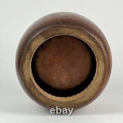 Antique Japanese Round Kiri-Wood Hibachi With Copper Inlay From Meiji Period