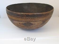 Antique Large 17 1/2 Wood Bowl from West Africa with Incised Designs