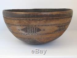 Antique Large 17 1/2 Wood Bowl from West Africa with Incised Designs