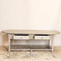 Antique Large White Painted Oval Farm Table Work Table from Sweden