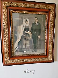 Antique Lg. Wooden Frame with Gold Trim from 1884 Portrait of a Wedding Couple