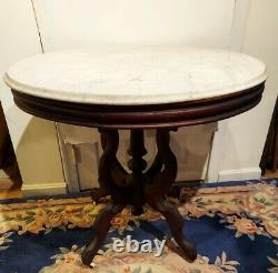 Antique Mahogany Marble Top Table. Maker Signed From Virginia