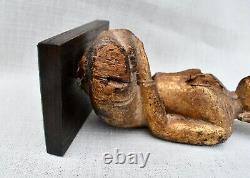 Antique Mounted Seated Primitive Wood Buddha Figure from Thailand / S. E. Asia