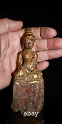 Antique Mounted Seated Wood Buddha Figure from Thailand