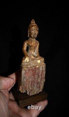 Antique Mounted Seated Wood Buddha Figure from Thailand