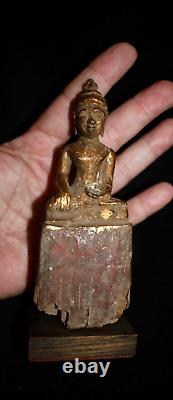 Antique Mounted Seated Wood Buddha Figure from Thailand