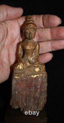 Antique Mounted Seated Wood Buddha Figure from Thailand