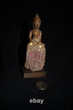 Antique Mounted Seated Wood Buddha Figure from Thailand