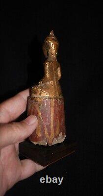 Antique Mounted Seated Wood Buddha Figure from Thailand