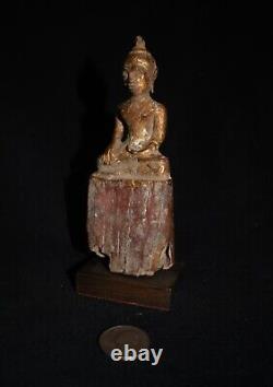 Antique Mounted Seated Wood Buddha Figure from Thailand