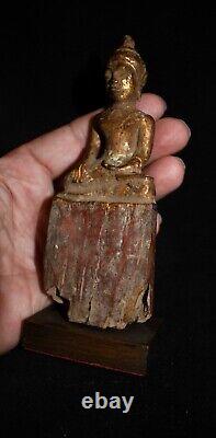 Antique Mounted Seated Wood Buddha Figure from Thailand