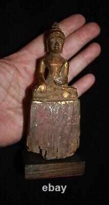 Antique Mounted Seated Wood Buddha Figure from Thailand