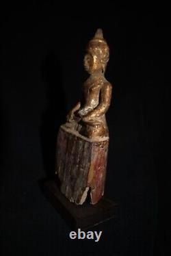 Antique Mounted Seated Wood Buddha Figure from Thailand