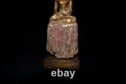 Antique Mounted Seated Wood Buddha Figure from Thailand