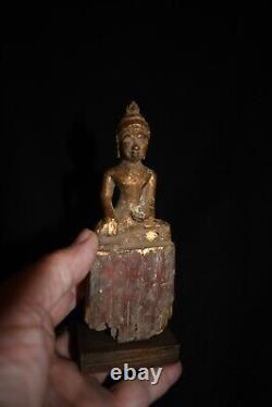 Antique Mounted Seated Wood Buddha Figure from Thailand