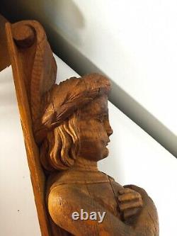 Antique Oak Carved Wood One Piece Lady Decoration From Bar