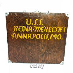 Antique Oak Nautical Machinist Box Chest from the U. S. S Reina Mercedes Ship