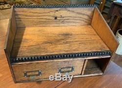Antique Oak Wall Mounted File Cabinet Desk from Train Station or Country Store