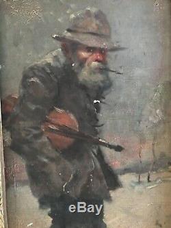 Antique Oil Painting From 1900th.'violinist' Signed And Framed As-is Condition