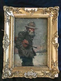 Antique Oil Painting From 1900th.'violinist' Signed And Framed As-is Condition