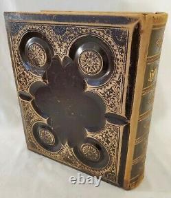 Antique Old Large German Family Bible From 1800's Hard Cover Wood Leather