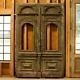 Antique Original 9' Tall Green Painted Carved Salvaged Doors From Hungary