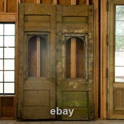 Antique Original 9' Tall Green Painted Carved Salvaged Doors from Hungary