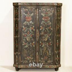 Antique Original Floral and Heart Painted Armoire Cupboard from Germany