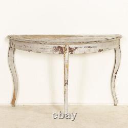 Antique Original Gray Painted Demi Lune Console Side Table from Sweden