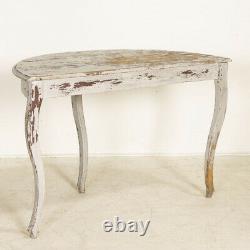 Antique Original Gray Painted Demi Lune Console Side Table from Sweden