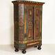 Antique Original Painted Break Down Armoire With Figures, Birds And Flowers From