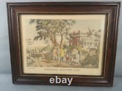 Antique Original Print From Currier & Ives American Country Life Wood Frame